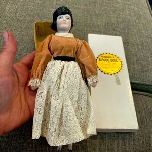 1970s Vintage Japanese Miniature Porcelain Bisque Doll Imported -Shackman Co. NY